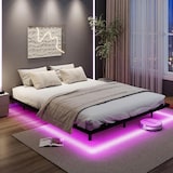 thumbnail of COSTWAY Estrutura de cama em metal com luzes LED e controlo remoto, cama de casal com travão de segurança para colchão (200 x 160 x 24 cm)