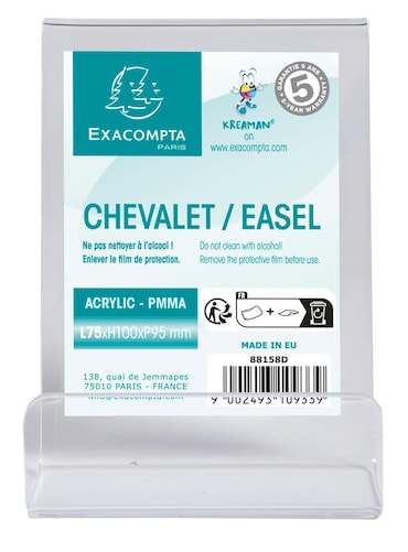 EXACOMPTA Supporto libri da tavolo L75xH100xP104, cod. 88158D in PMMA (acrilico) alta trasparenza, resistente ai raggi UV. Confezione da 10 pezzi.