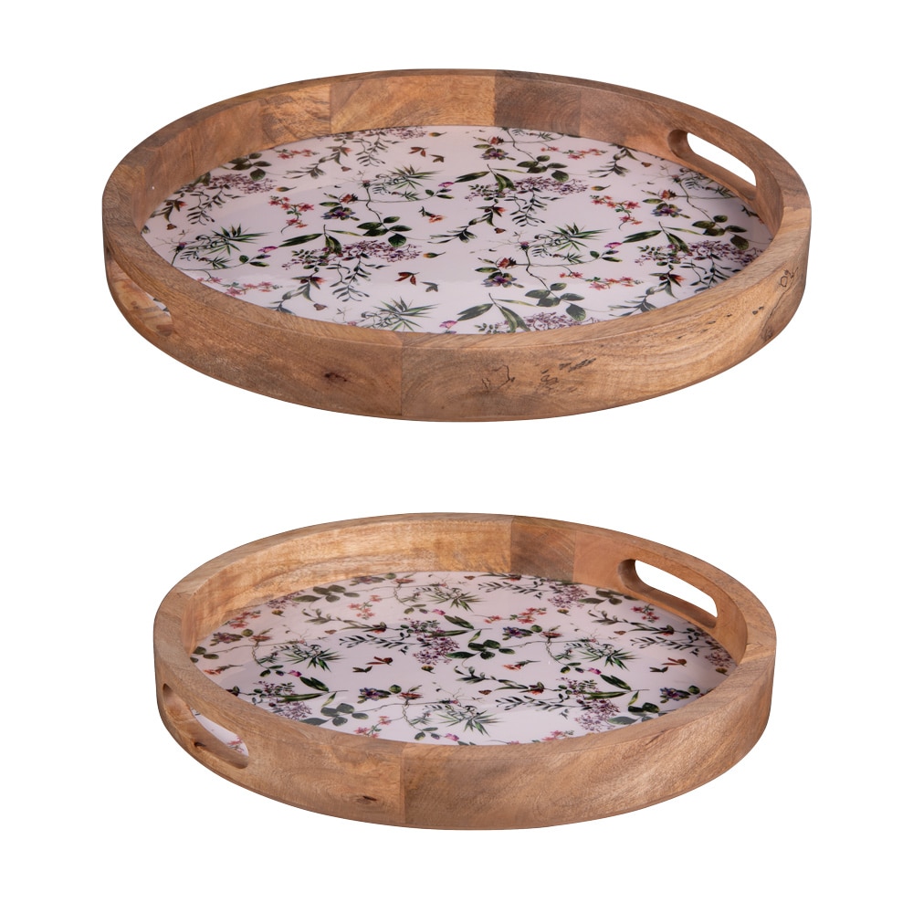 Set de 2 plateaux ronds Champêtre en manguier 35 et 40 cm -  Vert Rond Bois De Manguier Table Passion 40.00x40.00 cm