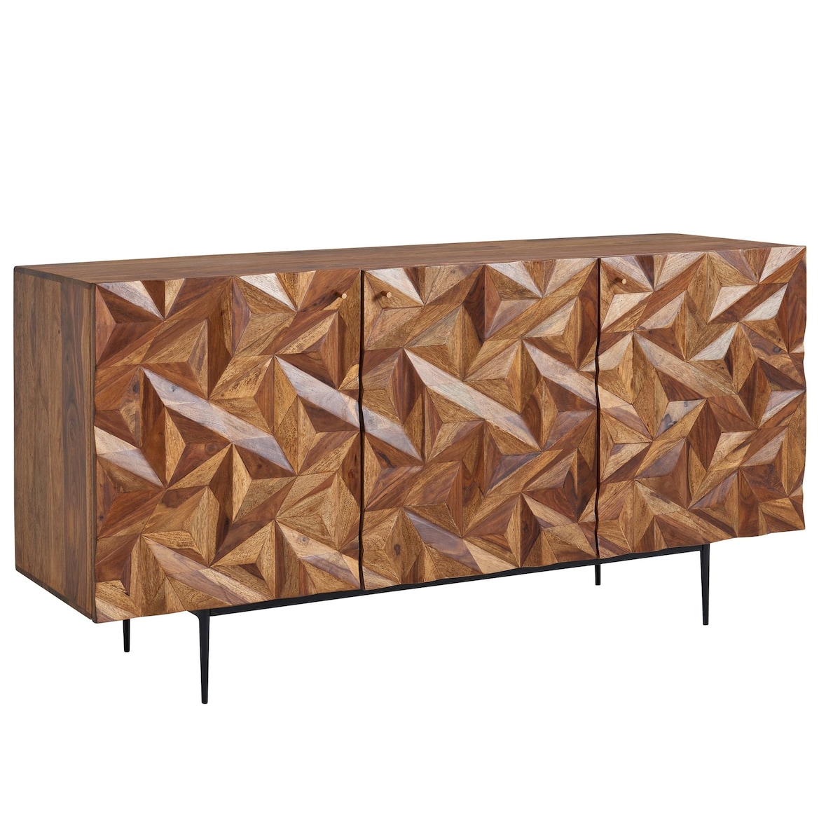 Sideboard `Metallux`, Sheesham-Holz, 3D-Oberfläche, Braun, Modern. 144x47x72 cm | Kadima Design