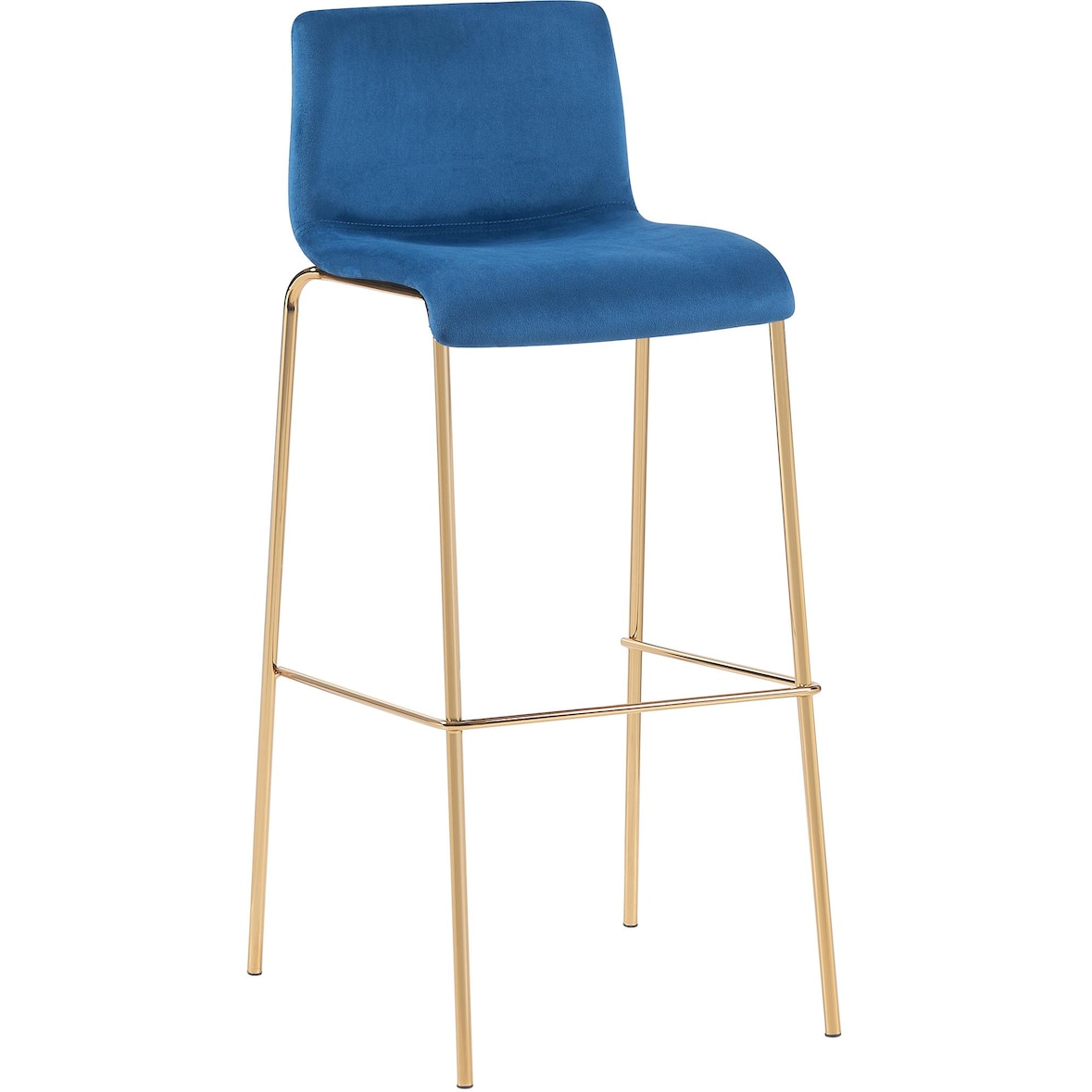 Sgabello da bar Hoover in velluto con struttura a quattro gambe oro blu
