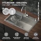 thumbnail of ML-Design Spülbecken Edelstahl 68 × 45 cm – Rechteckige Einbauspüle mit Abtropfkorb, Seifenspender & Ab-/Überlaufgarnitur, Einzelbecken mit Siphon