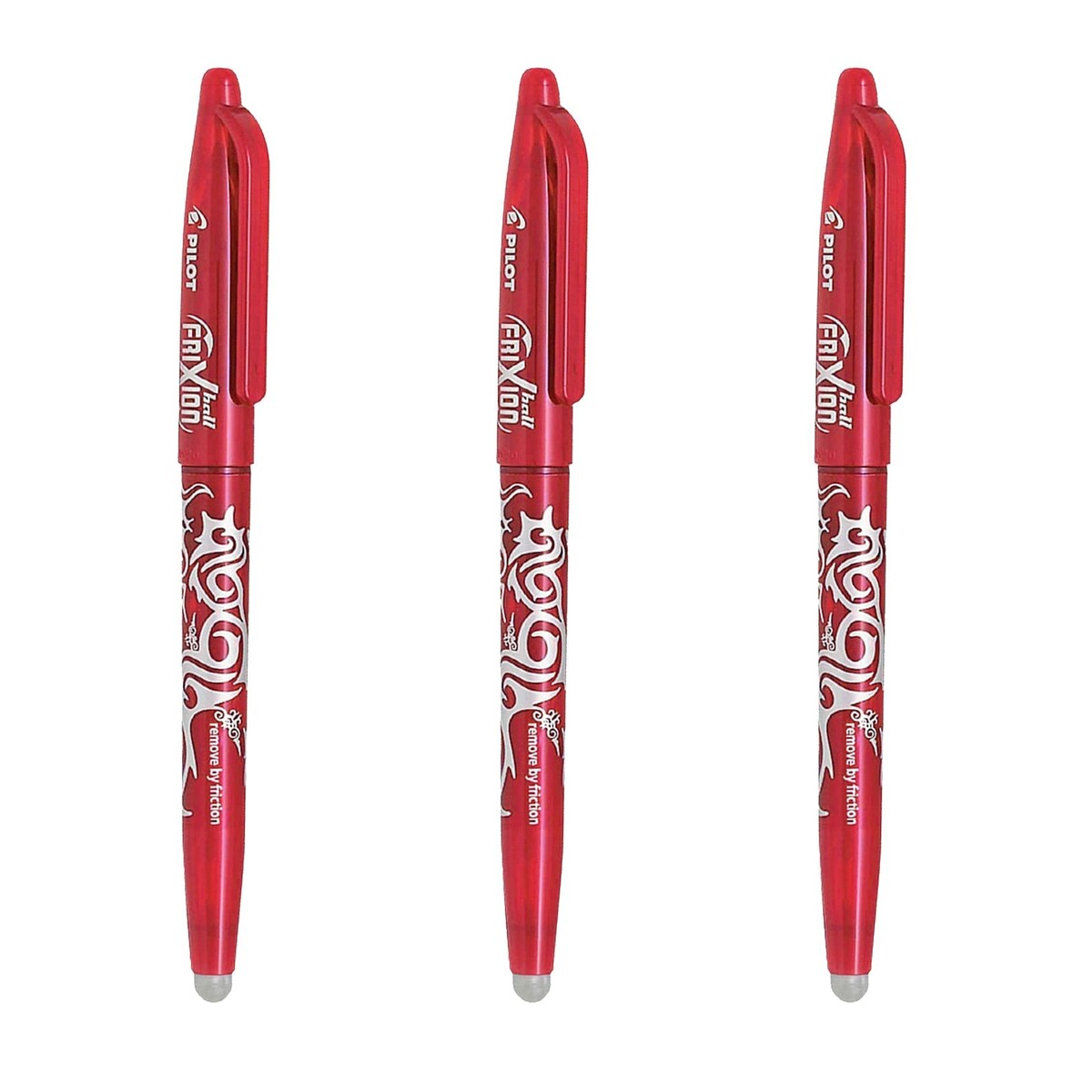 PILOT - Set de 3 Bolígrafos FriXion Ball Borrables y Recargables 0.7 mm Anti Fatiga. Rojo