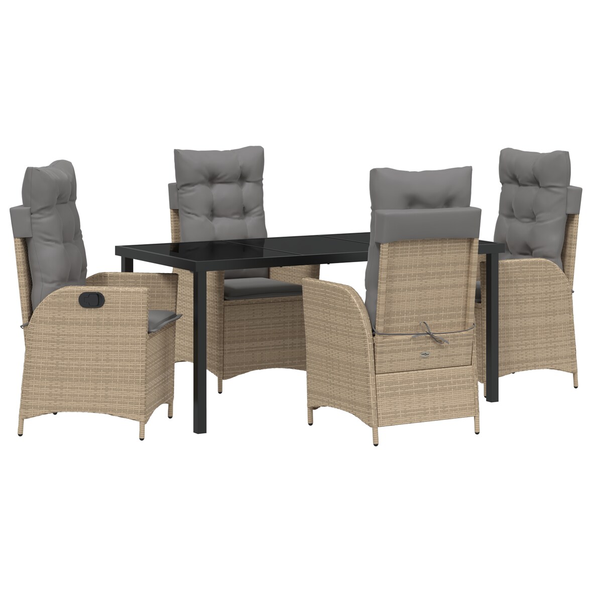 vidaXL 5-teiliges Garten-Ess-Set mit Kissen in Beige aus Poly-Rattan