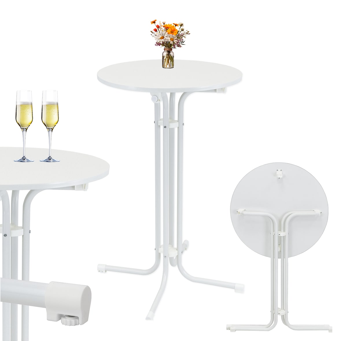 Stehtisch klappbar Ø 70 cm Höhe 110 cm Stahl Gastrotisch Partytisch Bistrotisch Gartentisch in Weiß