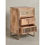 thumbnail of Nachttisch Mango Massivholz / Metall 40x60x30 cm Nachtschrank Boxspringbett, Design Nachtkonsole mit 3 Schubladen, Nachtkommode Wiener Geflecht mit