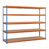 thumbnail of SimonRack Industrieel rek, 2000x1200x450 mm, 400 kg buigpunt, 5 houten legborden, garagerek, Blauw/Oranje/Hout- Ecoforte