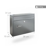 thumbnail of Relaxdays Briefkasten mit Namensschild, HBT: 31 x 36 x 10 cm, wetterfest, 4 Schlüssel, Postkasten Querformat, grau