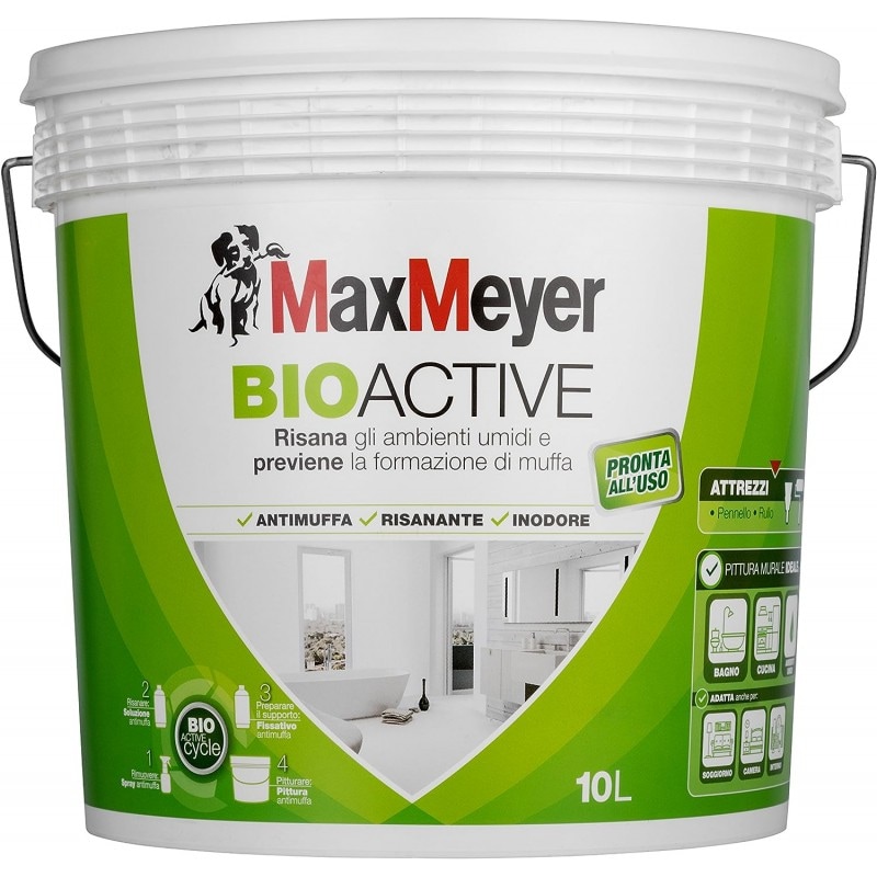 Max Meyer BioActive Pittura Antimuffa 10lt  Colore Bianco vernice - ISO 11998