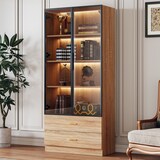 thumbnail of Badezimmerschrank mit Lichtleiste 75x40x190 cm, 2 großen Schubladen und 2 Türen, Glasfront, modernes Design, braun