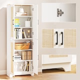 thumbnail of HOMCOM alacena de cocina mueble auxiliar de cocina con estantes ajustables puertas de ratán y sistema anti-vuelco 60x30x170 cm blanco
