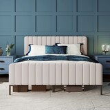 thumbnail of Merax Doppelbett 160x200 Polsterbett aus Leinen mit Höhenverstellbares Kopfteil & Lattenrost Beige