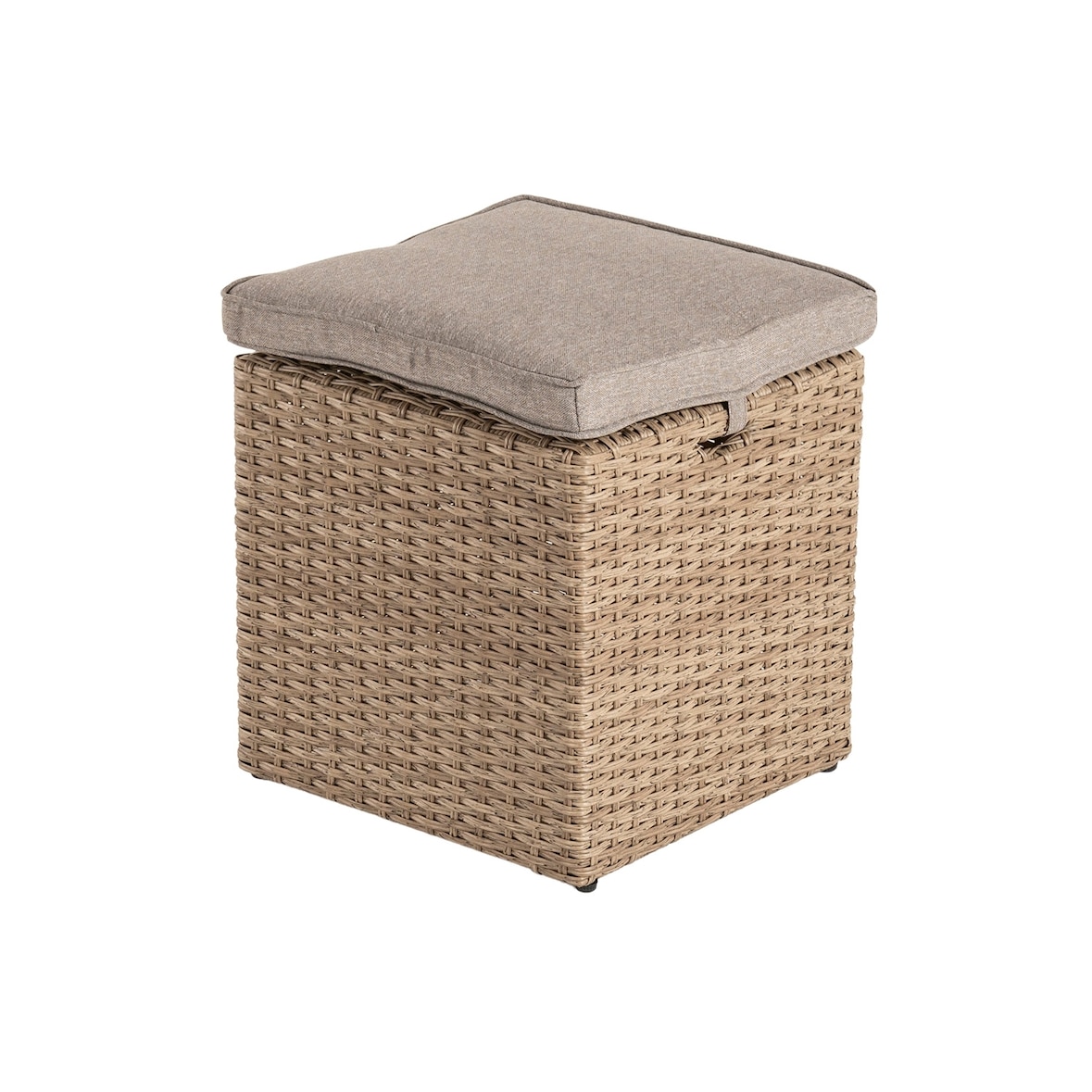 Puff para terraço de rattan sintético cor natural e almofada removível incluída - Tamanho: 40x40x49 cm