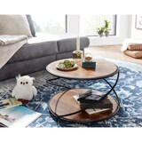 thumbnail of Couchtisch aus Sheesham Massivholz und Edelstahl, Schwarz/Braun, 2 Ablageflächen. 58x58x35 cm | Kadima Design