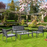 thumbnail of Outsunny Conjunto de Muebles de Jardín 4 Piezas Mesa de Centro Banco de 2 Plazas y 2 Sillas con Cojines Desenfundables y Marco de Acero 113x65x78 cm