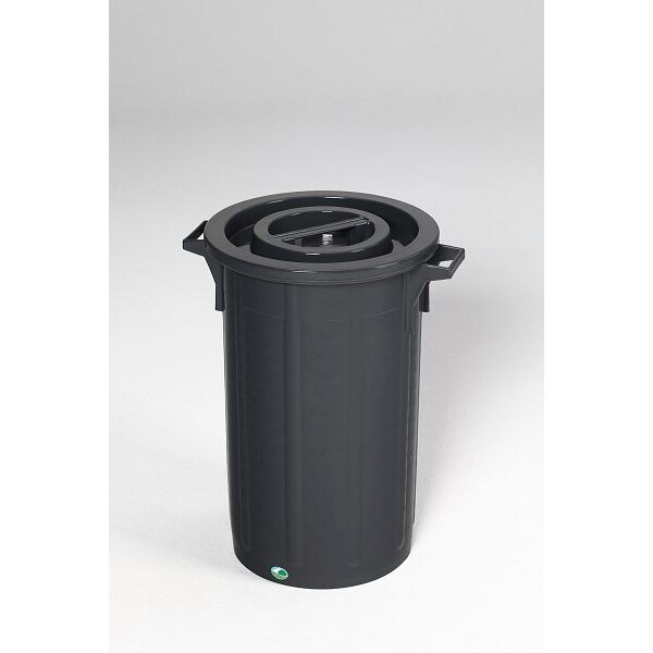 PROREGAL Robuster Abfallsammler mit Deckel | Stapelbar | 60 Liter, HxBxT 68x42x42cm | Kunststoff | Schwarz | Mülleimer Abfalleimer Müllkorb