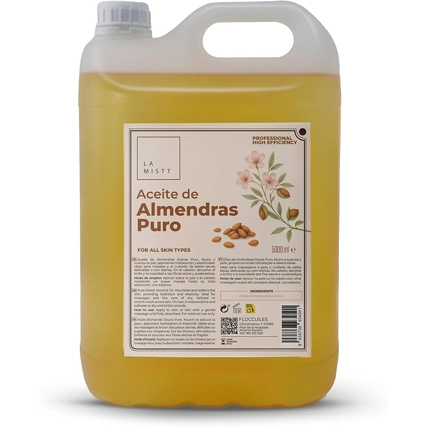 Aceite de Almendras Dulces Puro 5L | Fórmula Natural | Aceite Para Masajes Uso Profesional