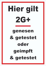 thumbnail of Hier gilt 2G Plus Hinweis Schild mit Text hochkant A3 Rückseite selbstklebend