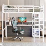 thumbnail of Hochbett 140x200 cm aus Eisenrahmen mit Schreibtisch und Steckdose – funktionales Design und hohe Sicherheit Weiß