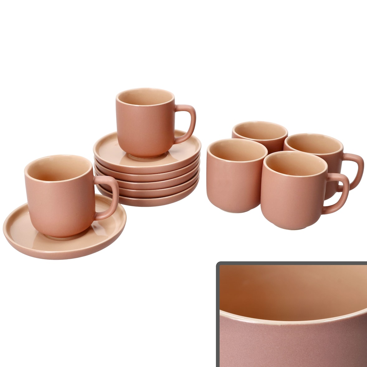 6er Set Jasper Puder Espressotasse mit Untertasse aus Steingut - 6x 414479 + 6x 414493