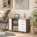 thumbnail of HOMCOM cajonera de oficina con ruedas 3 cajones cajonera para escritorio con estación de carga cerradura y estantes 100x40x65,5 cm marrón grisáceo