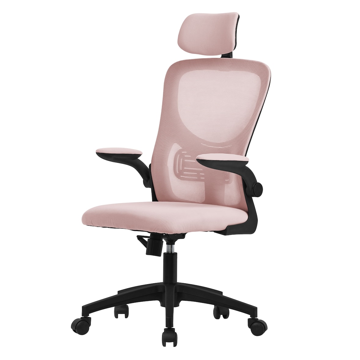 ML-Design Bürostuhl ergonomisch Rosa, Mesh, Kopfstütze, Armlehnen, Lendenstütze, Wippfunktion, Drehstuhl mit Rollen, Computerstuhl Chefsessel
