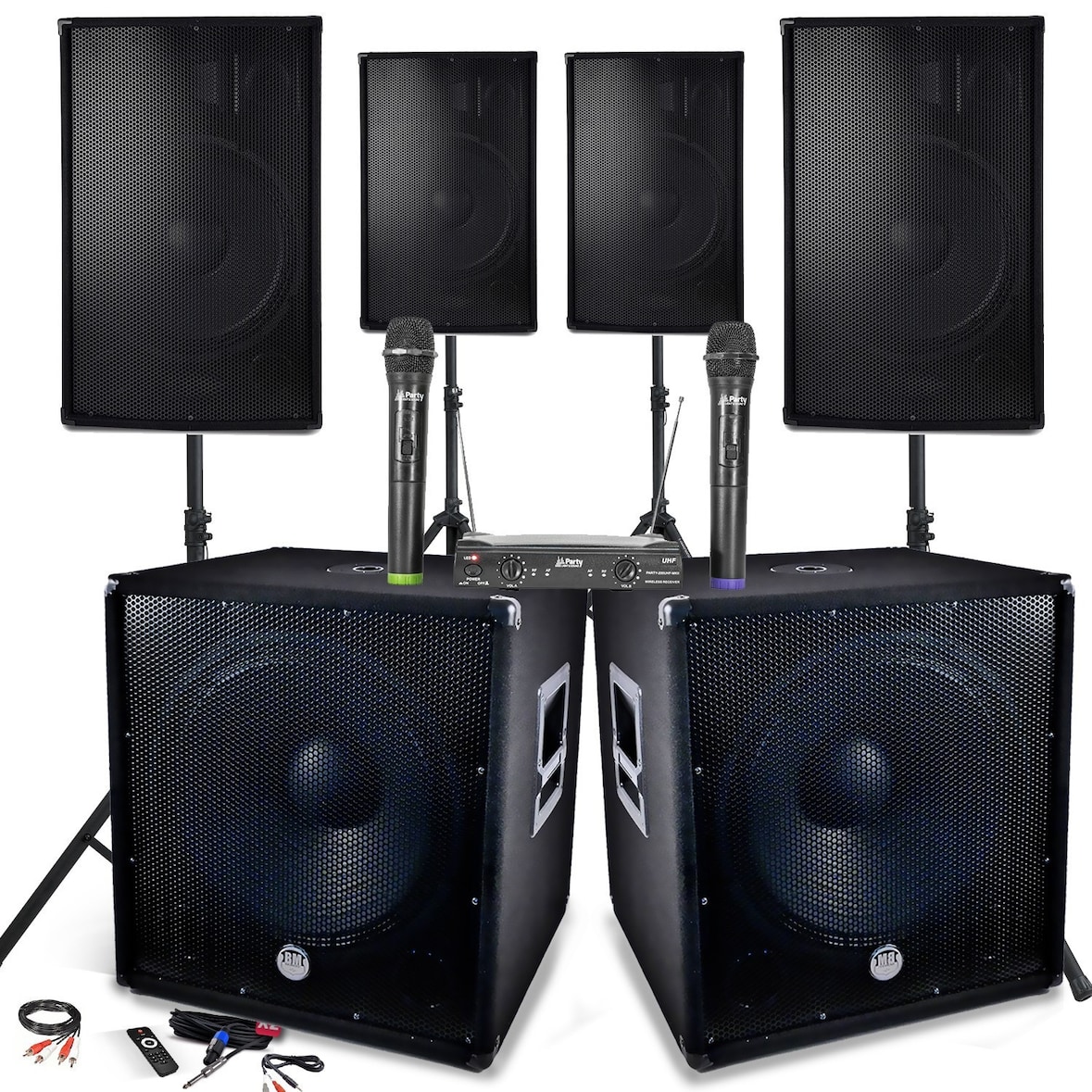 PACK SONO Complet 4800W, 4 Enceintes, 2 SUB 18"/46cm - USB/BLUETOOTH / PC /  SYSTEME MICROPHONES UHF Prestations SONO DJ PA