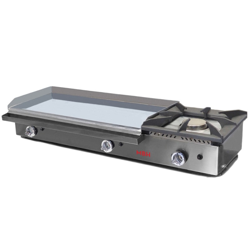 MBH - Gasbakplaat 800x400 mm van hardchroom met brander voor horeca. Fry Top voor keuken van bar en restaurant.