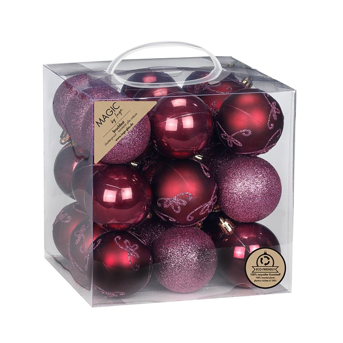 27 Weihnachtskugeln Kunststoff 6cm bruchsicher & mit Glitzer Christbaumkugeln Weihnachtsbaum Deko Weihnachtsbaumkugeln Christbaumschmuck Weinrot