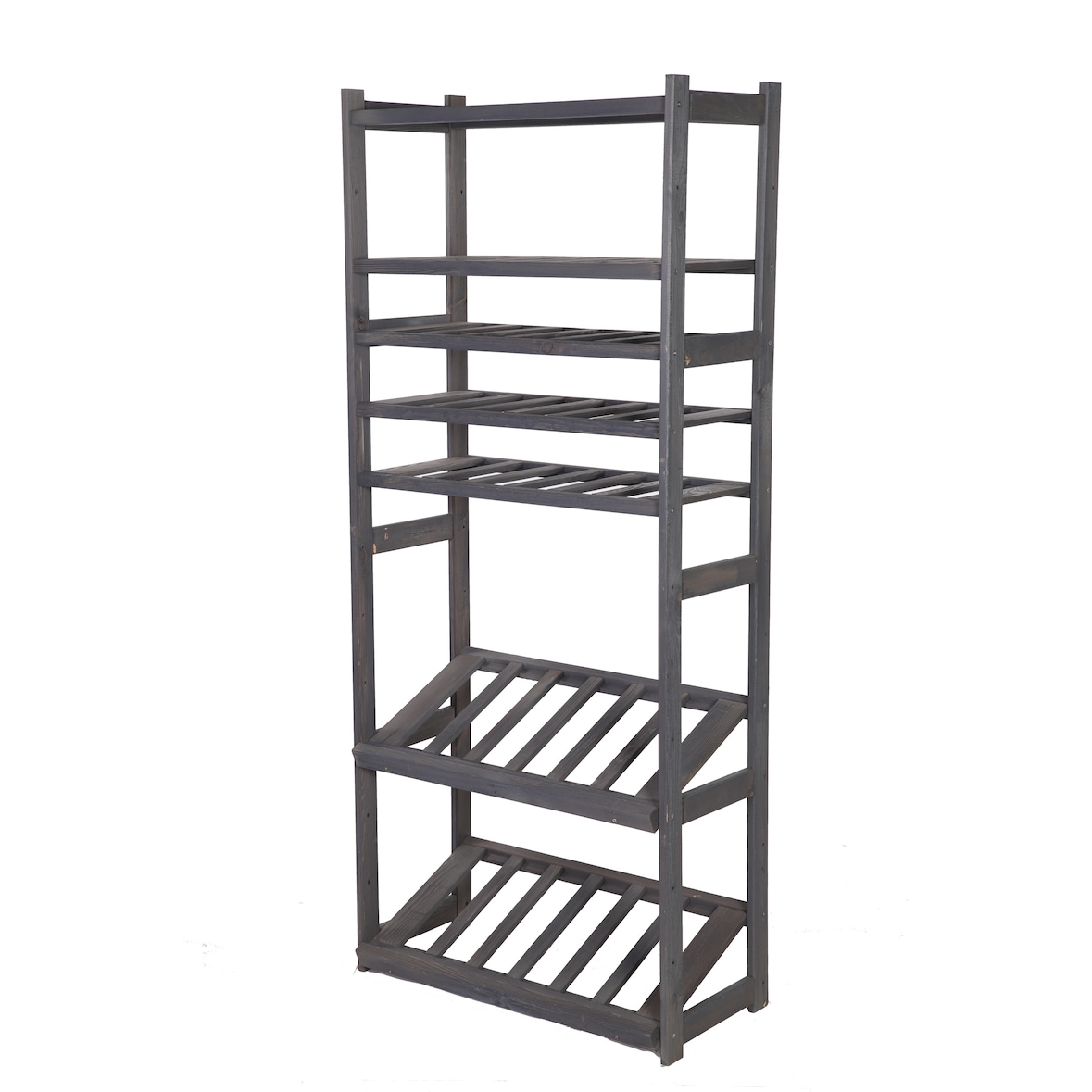 PROREGAL Getränkekisten- & Weinregal SPREEWALD HxBxT 163x70x33cm 18 Flaschen auf 3 Ebenen + 2 Ebenen für Kisten + 2 Ablagen Massives Kiefernholz Grau