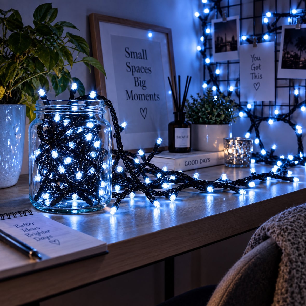 WellHome - Weihnachtsbeleuchtung mit 1000 kaltweißen LEDs und 8 Lichtsets - 20m lang