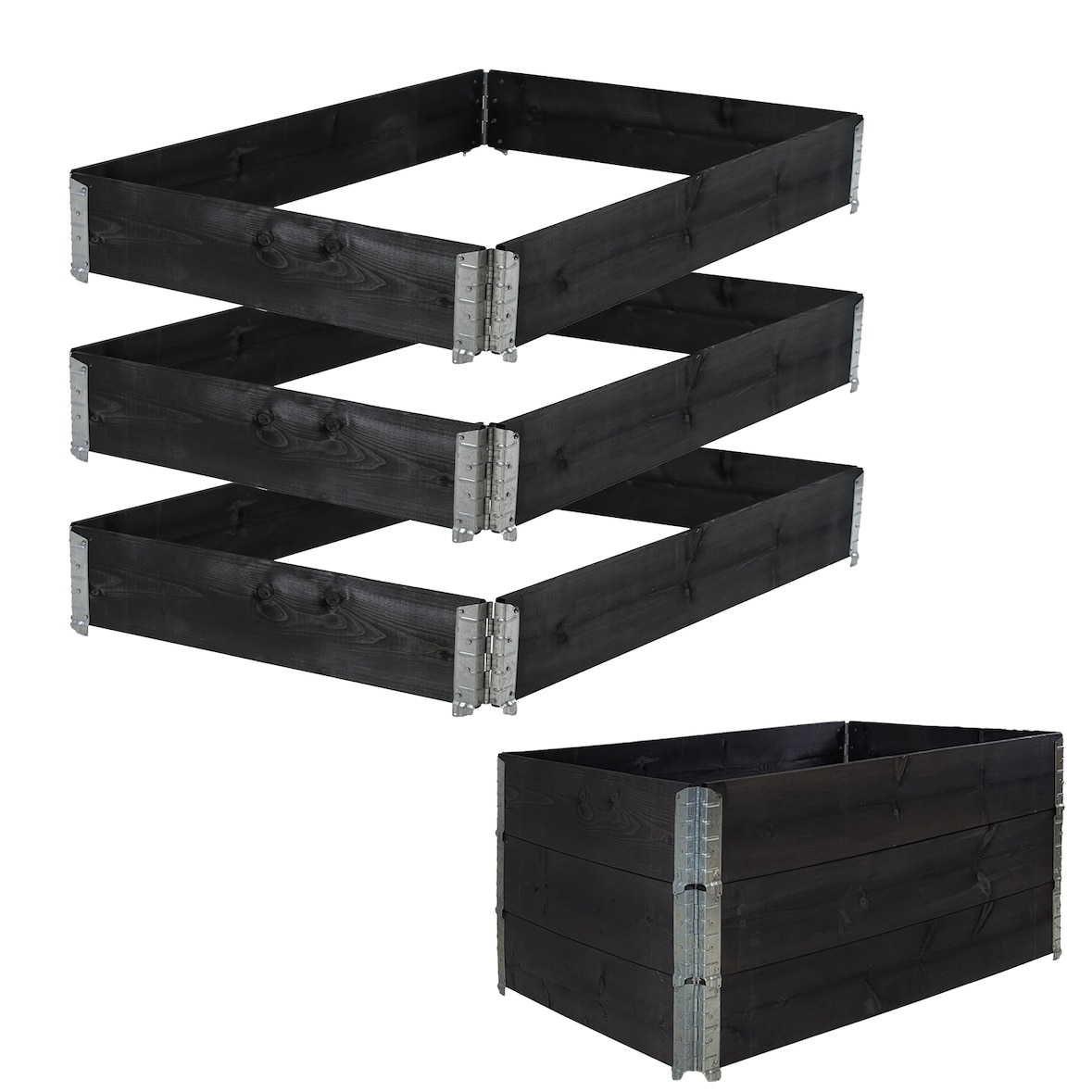 Hochbeet 3er Set Palettenrahmen Pflanzbeet 120x80x60 cm aus Holz schwarz Garten Balkon stapelbar