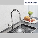 thumbnail of NAVIS | Elegante roestvrijstalen uittrekbare keukenkraan zilver | Luxe mengkraan hoge boog | Hogedrukkraan 360° draaibaar 2 aansluitingen