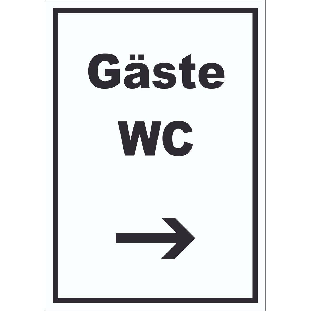 Gäste WC Schild mit Text und Richtungspfeil rechts Toilette hochkant A4 (210x297mm)