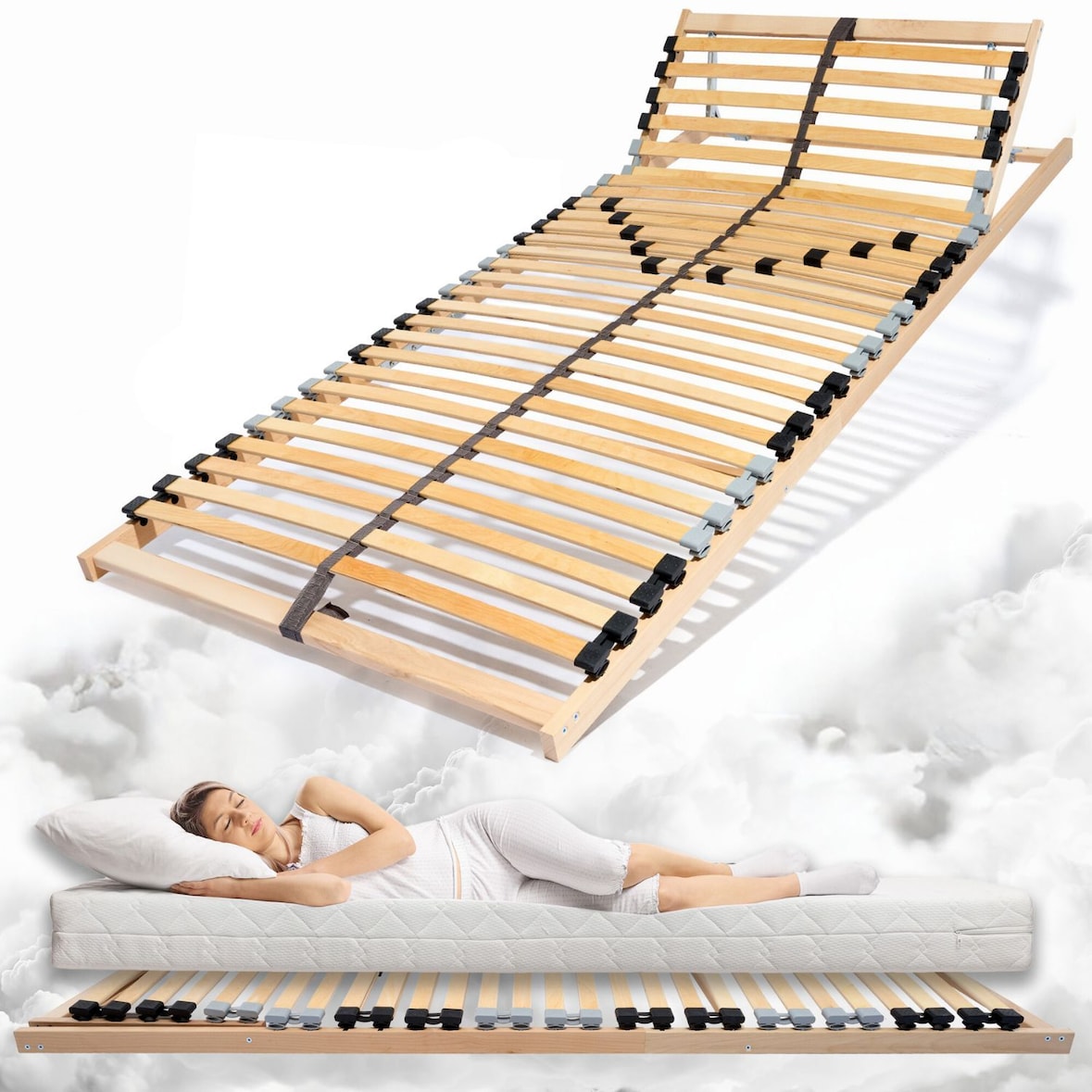 Coemo 7-Zonen Lattenrost ERGO K 90 x200 cm Kopfteil verstellbar Mittelband mit Härtegradverstellung