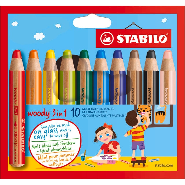 STABILO 10 crayons multi-talents woody 3 in 1