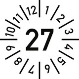 thumbnail of Dreifke® Prüfplakette Jahr 27 mit Monaten, weiß, Dokumentenfolie, Ø 20 mm, 10 St./Bo.