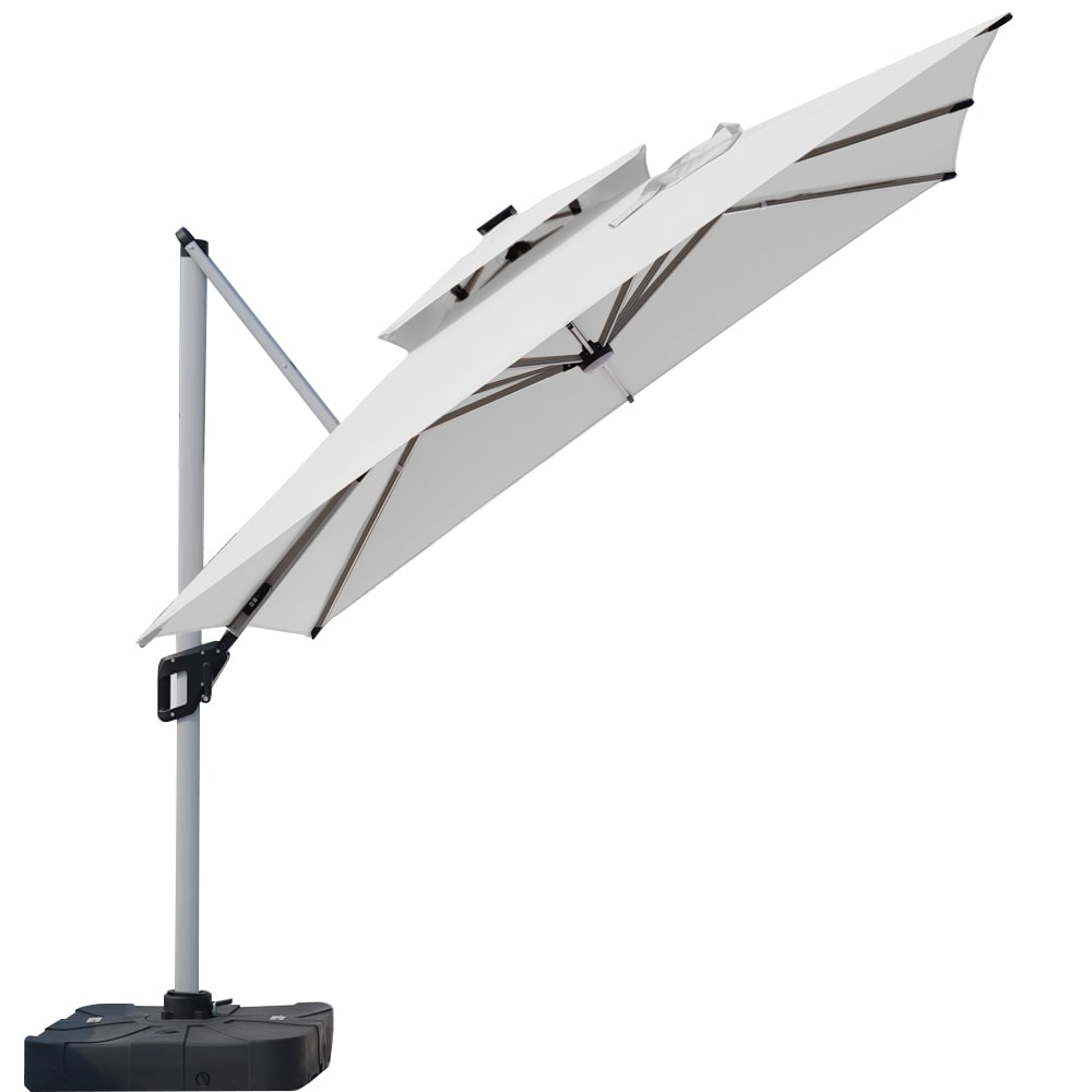 Balkonschirm, Garten-Sonnenschirm, Gastro-Sonnenschirm, Outdoor Sonnenschirm, mit Solar-Lichtstreifen Weiß L300*H260cm /SWZYS65493-b/