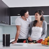 thumbnail of Relaxdays Kosmetikeimer, Bambus Schwingdeckel, moderner Bad Mülleimer, Kunststoff, 5,5 L, H x D: 26,5 x 18 cm, weiß