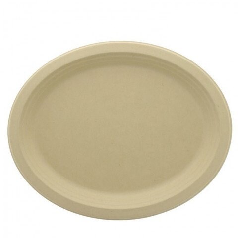 50 unidades. Prato ovalado de fibra de cana cor kraft (32x26cm) Ref 181UP030C