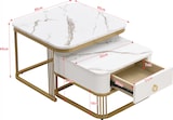 thumbnail of Merax Couchtisch Set Marmoroptik mit Schublade, Beistelltisch hochglanz, Satztisch,Wohnzimmertisch, Gold | Weiß