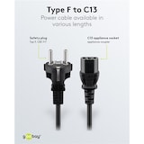 thumbnail of Goobay 68605 Kaltgeräte Anschlusskabel, 1,5 m, Schwarz, 1.5 m - Schutzkontaktstecker (Typ F, CEE 7/7) > Gerätebuchse C13 (Kaltgeräteanschluss)