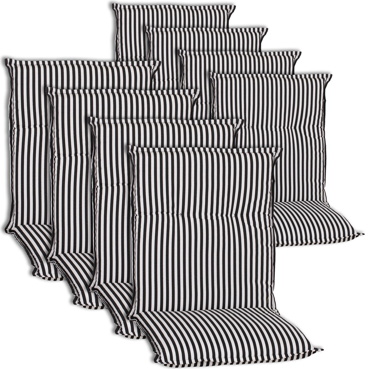 NYVI Niedriglehner Auflagen Piemont - Polsterauflage mit Halteband & Bindebändern Dessin:Schwarz / Weiß BE807,Größe:8x Niedriglehnerauflage