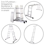 thumbnail of Alu-Multi-3-Gelenk-Leiter, 3 x 4 Sprossen, Arbeitsbühne, Anlege- & Bockleiter, kompakt klappbar, 15,5 kg, praktische Universal-Leiter, Raburg Stage