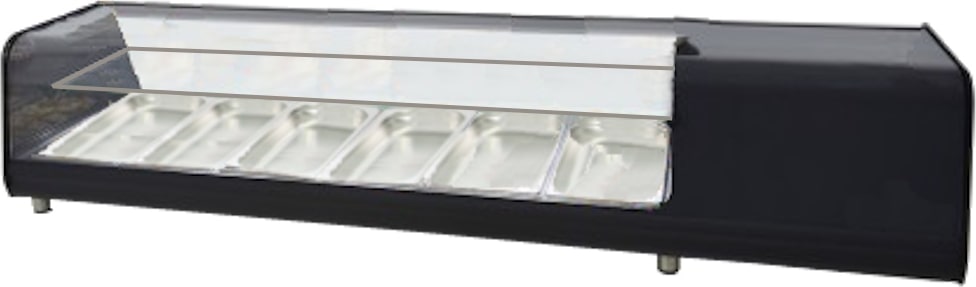 Gekühlte tapas-vitrine mit 6 gn 1/3 flachglas, 2 ebenen - 1455x400x300 mm - 160 W 230/1V - 13D65144 Eurast