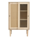 thumbnail of Merax 100 cm hohes holzfarbenes Sideboard mit Kunststoff-Rattantüren und Schiebetüren aus Glas, mit 6 Fächern hinter den Türen