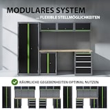 thumbnail of Werkstattwand 13-tlg. modulares Werkstattschranksystem aus Stahl mit massiver Holzarbeitsplatte grün