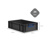 thumbnail of Eurobox NextGen Color, HxBxT 17x40x60cm, 34 Liter, Griffe blau zu, Schwarz, Eurobehälter, Transportbehälter