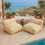 thumbnail of Salon de jardin modulable avec 2 chauffeuses rayées jaune clair