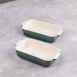 thumbnail of BERGNER Excalibur - Set van 2 rechthoekige groene ovenschalen van steengoed met 2 siliconen keukenbenodigdheden